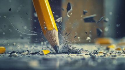 Broken Pencil, Sudden Break: The Pencil Snap, macros shot, shards of lead and graphite splinters of wood