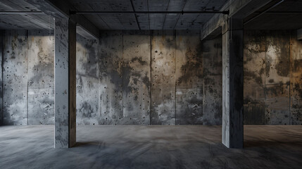 Fototapeta na wymiar Greyish concrete wall in basement, with street wall style.