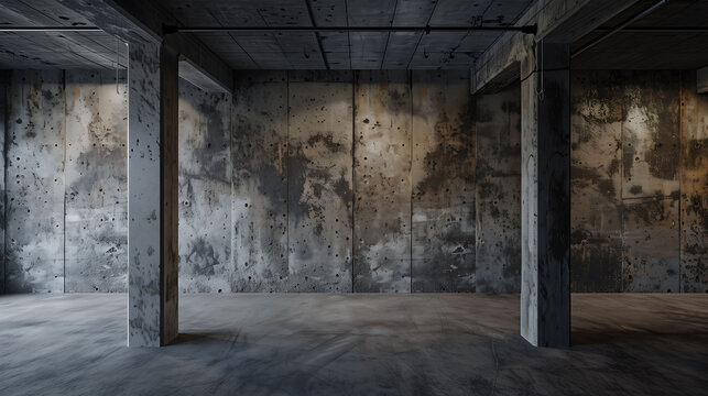 Greyish concrete wall in basement, with street wall style.