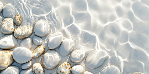 Transparent and clean white water and stones - obrazy, fototapety, plakaty