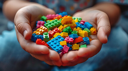 children play with multi-colored construction sets, the concept of fine motor skills in children, and manifestations of ingenuity
