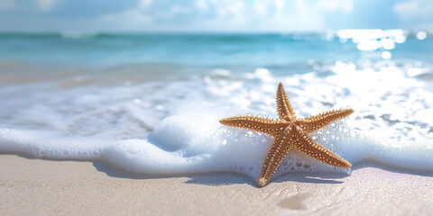 Fototapeta na wymiar Tropical sandy wave beach and starfish