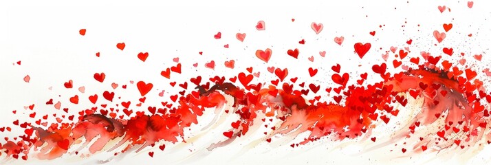 Artistic vector illustration of tide wave made of red hearts