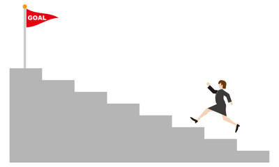 ゴールに向かって階段を駆け上がる女性