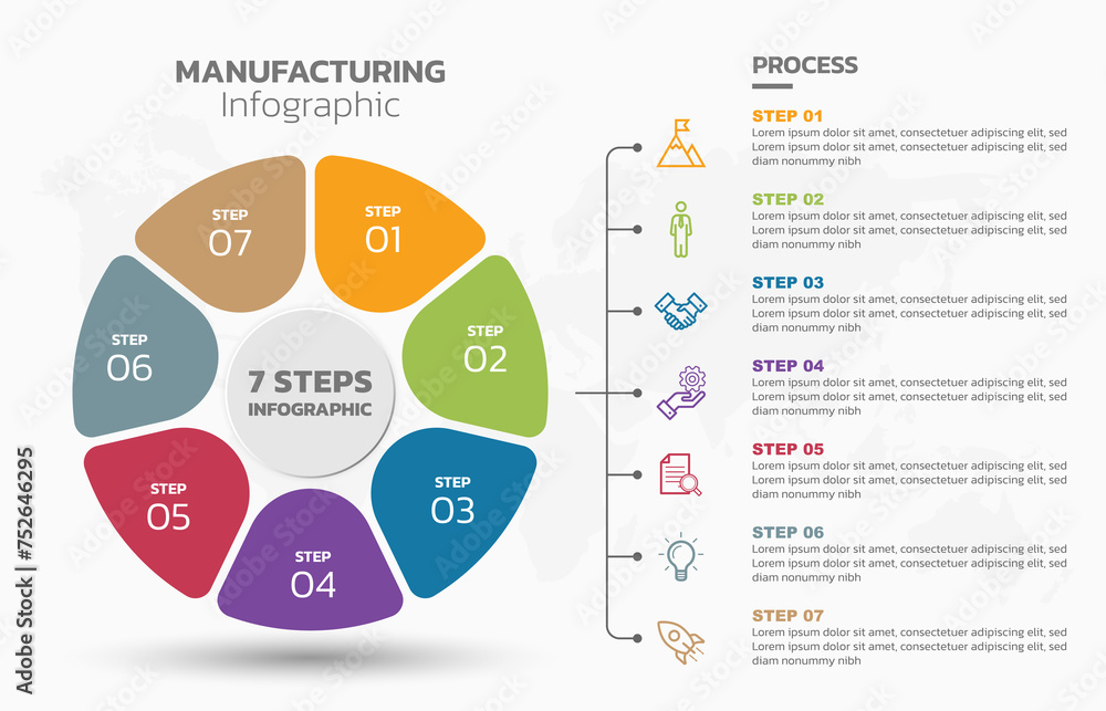 Fototapete visual data presentation. cycle diagram with 7 options. pie chart circle infographic template with 7
