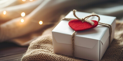 White Gift box and rope knot with heart-shaped, bix