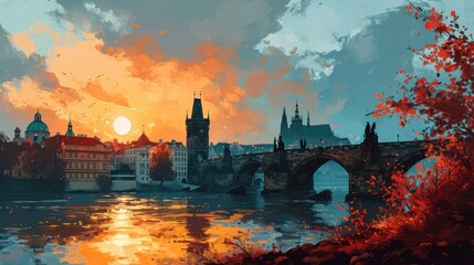 Artistic illustration of Prague city. Czech Republic in Europe. - 752647022