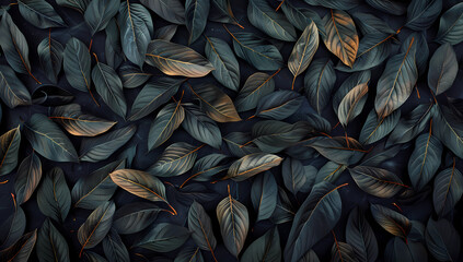 a black background with many leaves