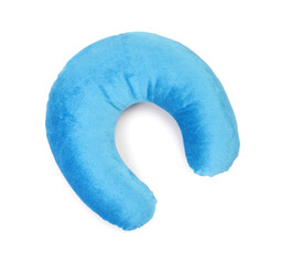 One blue travel pillow isolated on white, top view