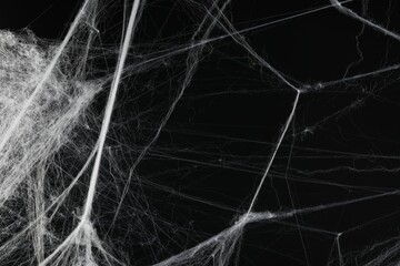 Creepy white spider web on black background