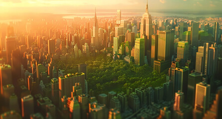 a cityscape photo of manhattan city in the autumn sunset