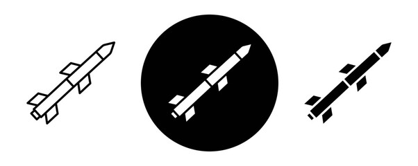 Missile outline icon collection or set. Missile Thin vector line art