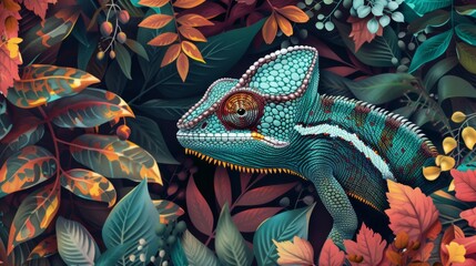 Intriguing chameleon illustration, generative ai