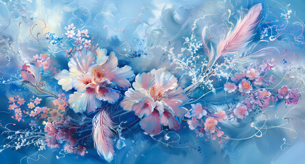 the abstract blue and pink coloring flower background
