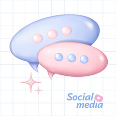 3D rendering of speech bubbles icon for smartphone chat isolated on light background with shadow. Social media in modern style. Vector illustration.