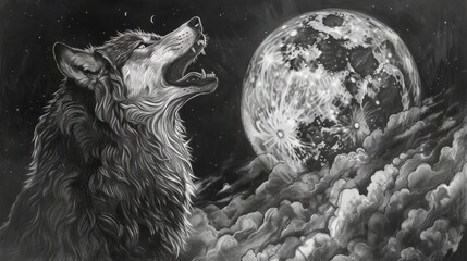 Naklejka na ściany i meble Mysterious wolf illustration generative ai