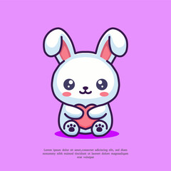 rabbit hug love cartoon logo illustration