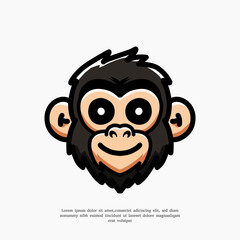 Cute Monkey Head Cartoon Vector Icon Illustration. Flat Cartoon Style