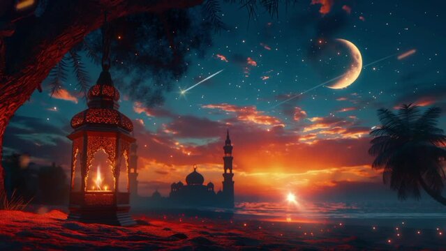 Islamic Background With Mosque And Beautiful Sky