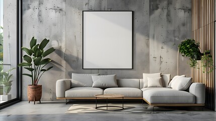 mock up posters frame on wall in modern interior background, living room
