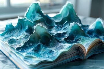 Strong waves roll over an open book - obrazy, fototapety, plakaty