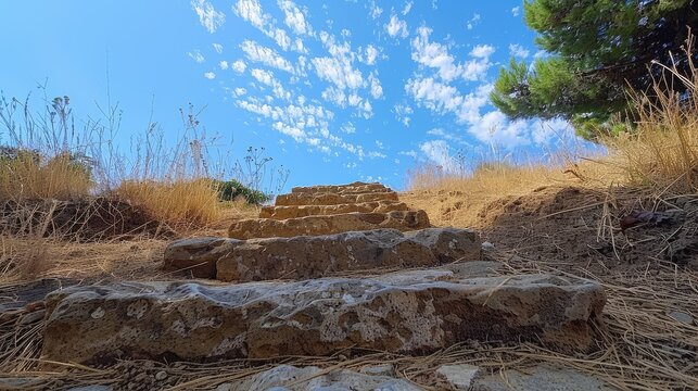 An empty stair steps along with beautiful cloud in blue sky.