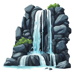 Waterfall Above Among Rocks Isolated Cartoon Illustration With PNG Image Vector Illustration