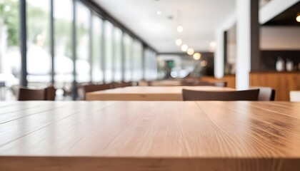 Lofty chill modern restaurant with wooden table and Depth of field , blurred background	
