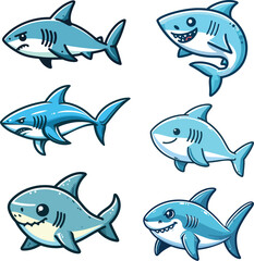 Obraz premium set collection cute cartoon mascot shark