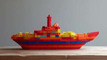 boat made of legos,generative ai - obrazy, fototapety, plakaty