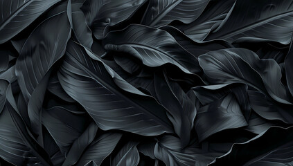 a black seamless pattern with the leaves of a banana - obrazy, fototapety, plakaty