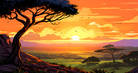 the sun is rising on the mountains and trees - Powered by Adobe