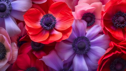 Fototapeta premium pink and purple anemone flowers generative ai