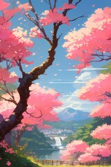 Obraz na płótnie Canvas a Cherry Blossom day background illustration spring blooming generatie ai
