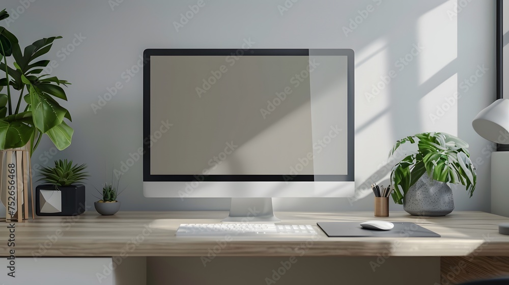 Poster responsive web site mockup. computer display, laptop, tablet and smart phone on desk with isolated, 