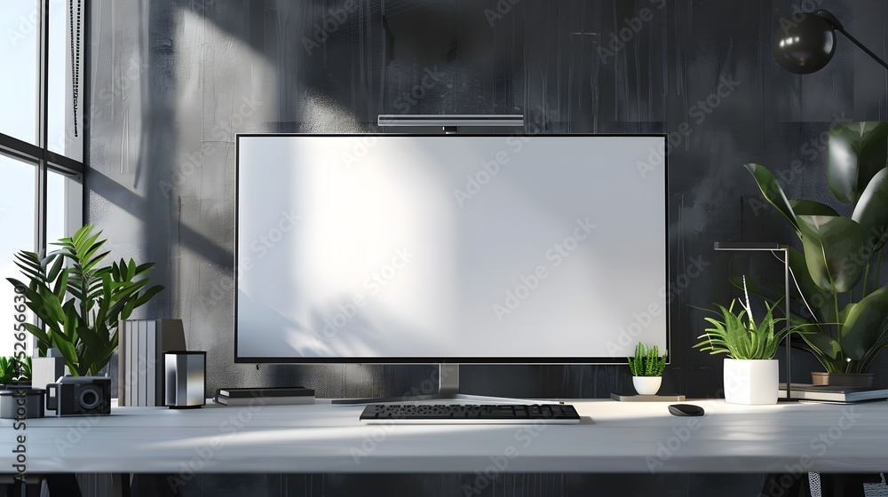 Poster responsive web site mockup. computer display, laptop, tablet and smart phone on desk with isolated, 