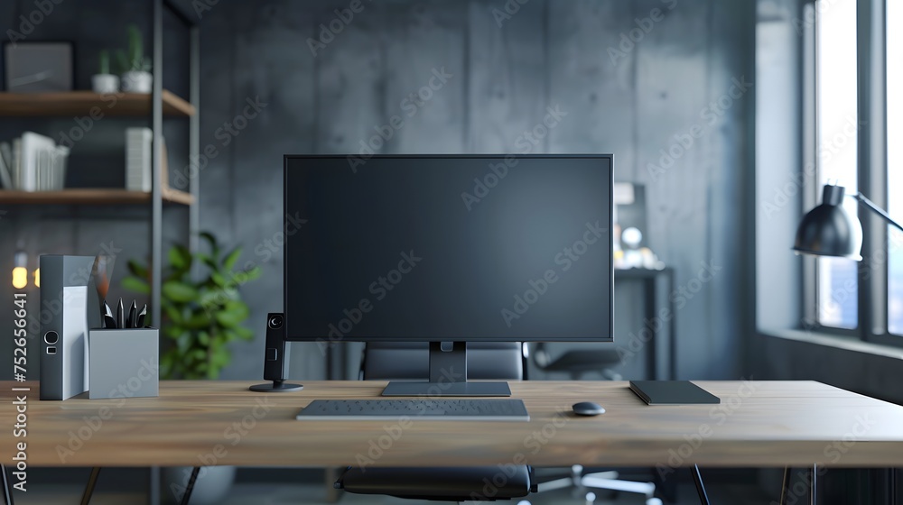 Poster responsive web site mockup. computer display, laptop, tablet and smart phone on desk with isolated, 