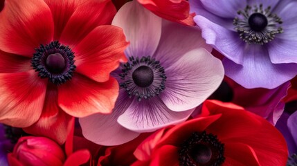 Fototapeta premium pink and purple anemone flowers generative ai