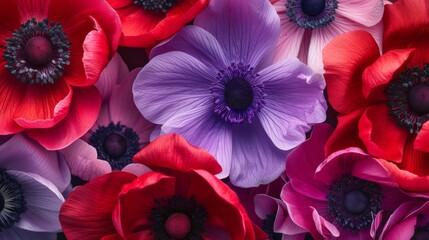 Fototapeta premium pink and purple anemone flowers generative ai