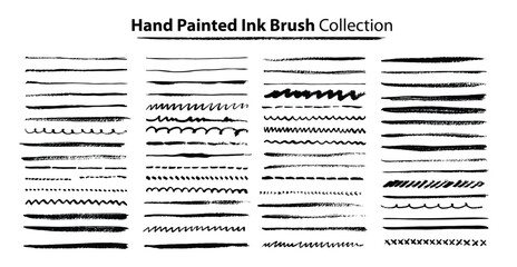 Hand painted ink brush collection. Vector illustration.
