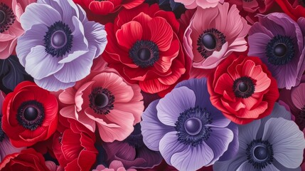 pink and purple anemone flowers generative ai