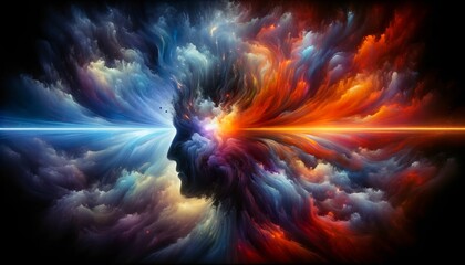 Psychological Supernova: The Colorful Unfolding of Emotional Energy in an Abstract Mental Explosion - obrazy, fototapety, plakaty