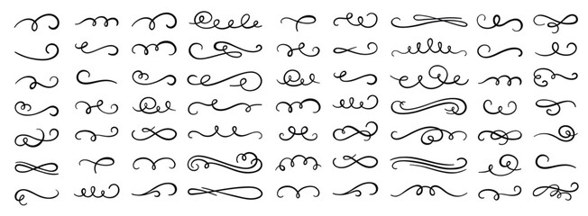Calligraphy flourish. decorative flourishes ornament, ornamental swirl and vintage scrolls curls. Vector illustration.