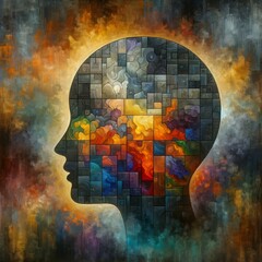 Spectrum of Thought: An Exploration of the Mind's Intricate Puzzle in a Colorful Abstract Mental Conflict