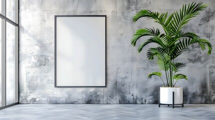 blank white poster with black frame on clean brick wall background for interior design concept