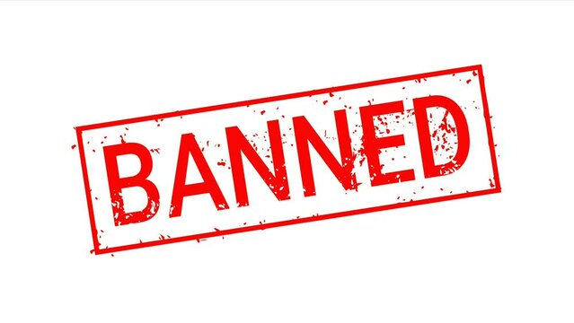 Banned stamp on green screen black white blue suitable for censorship, prohibited content, restrictions, regulations