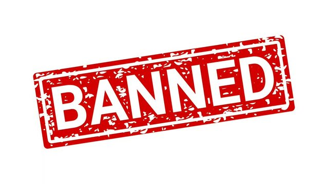 Banned stamp on green screen black white blue suitable for censorship, prohibited content, restrictions, regulations
