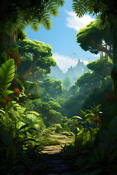 Verdant Panorama: A Captivating Render of an Untouched CG Jungle.
