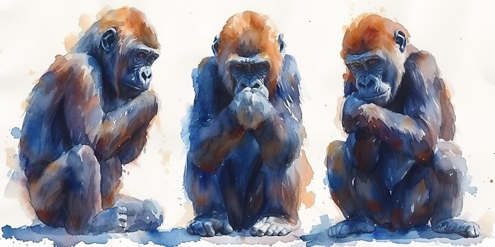 Cute gorilla watercolor painting with background