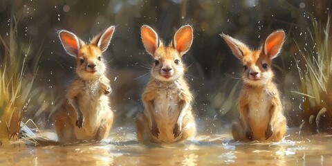 Kangaroo watercolor painting with background